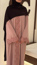 Abaya guipure florale strass soie de Médine - Yuméa