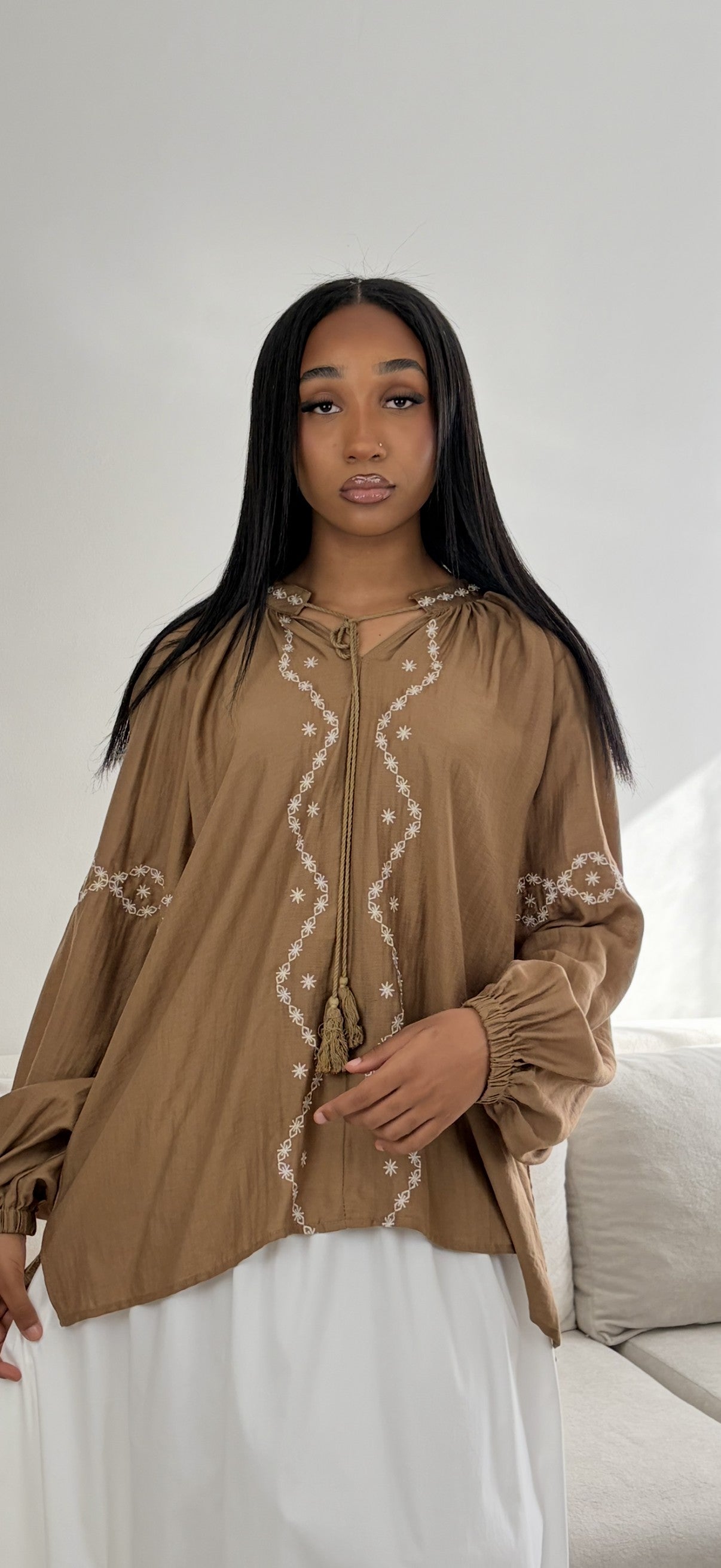 Blouse à Motif – Haut Féminin Élégant Manches Longues