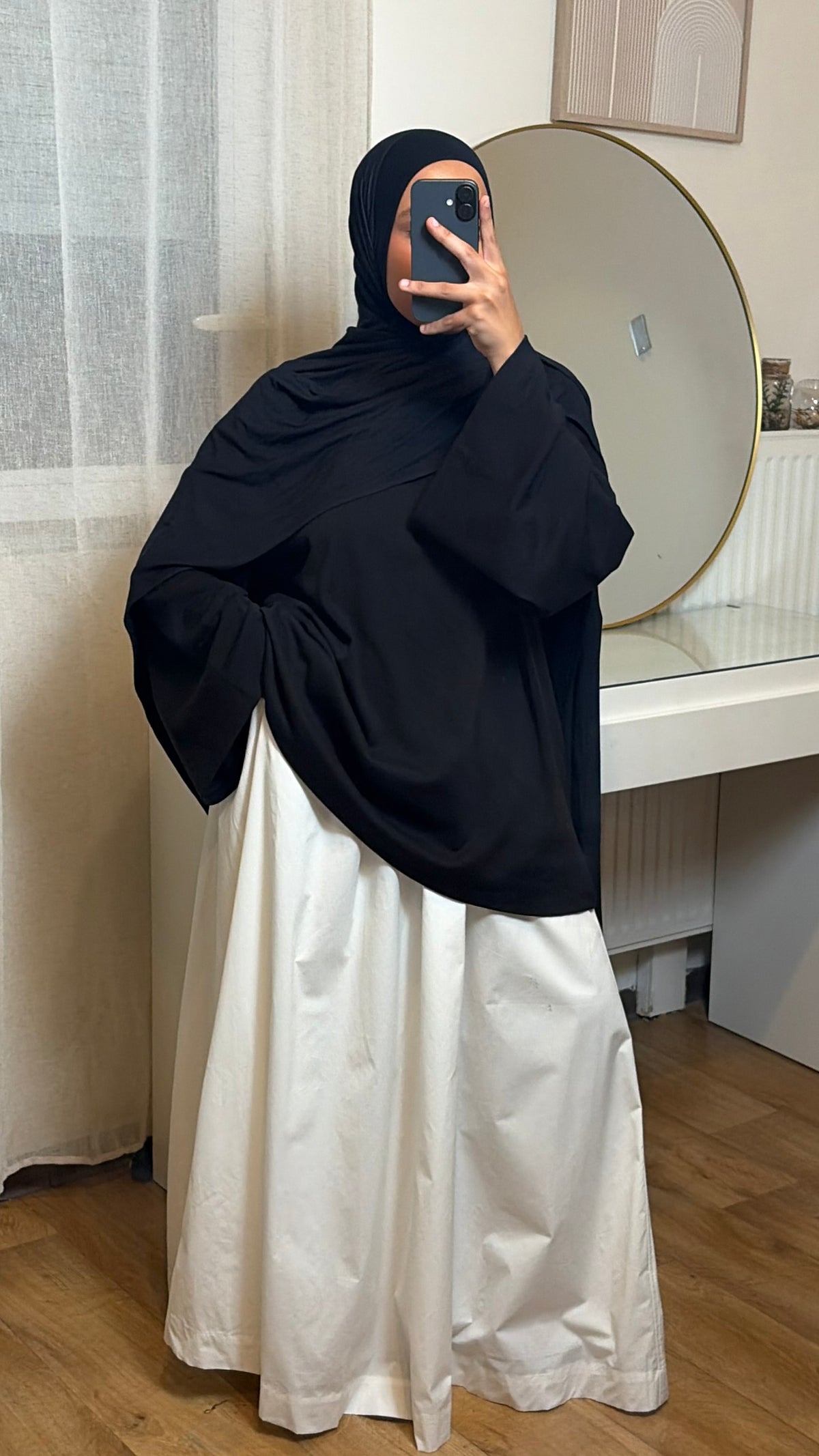 Jupe longue trapèze en coton blanche, doublée et à poches – Yuméa