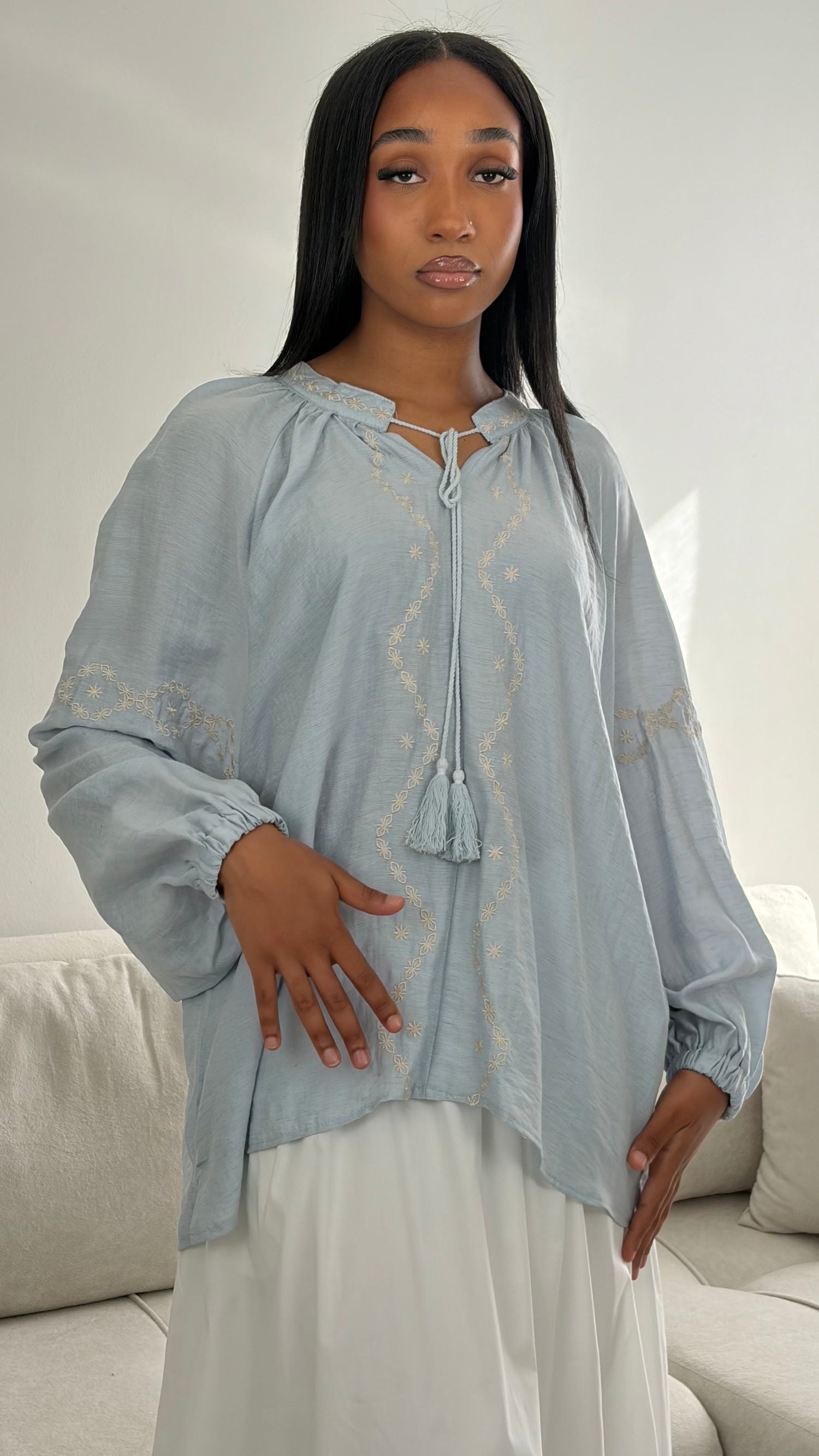 Patterned Blouse – Elegant Long Sleeve Women's Top