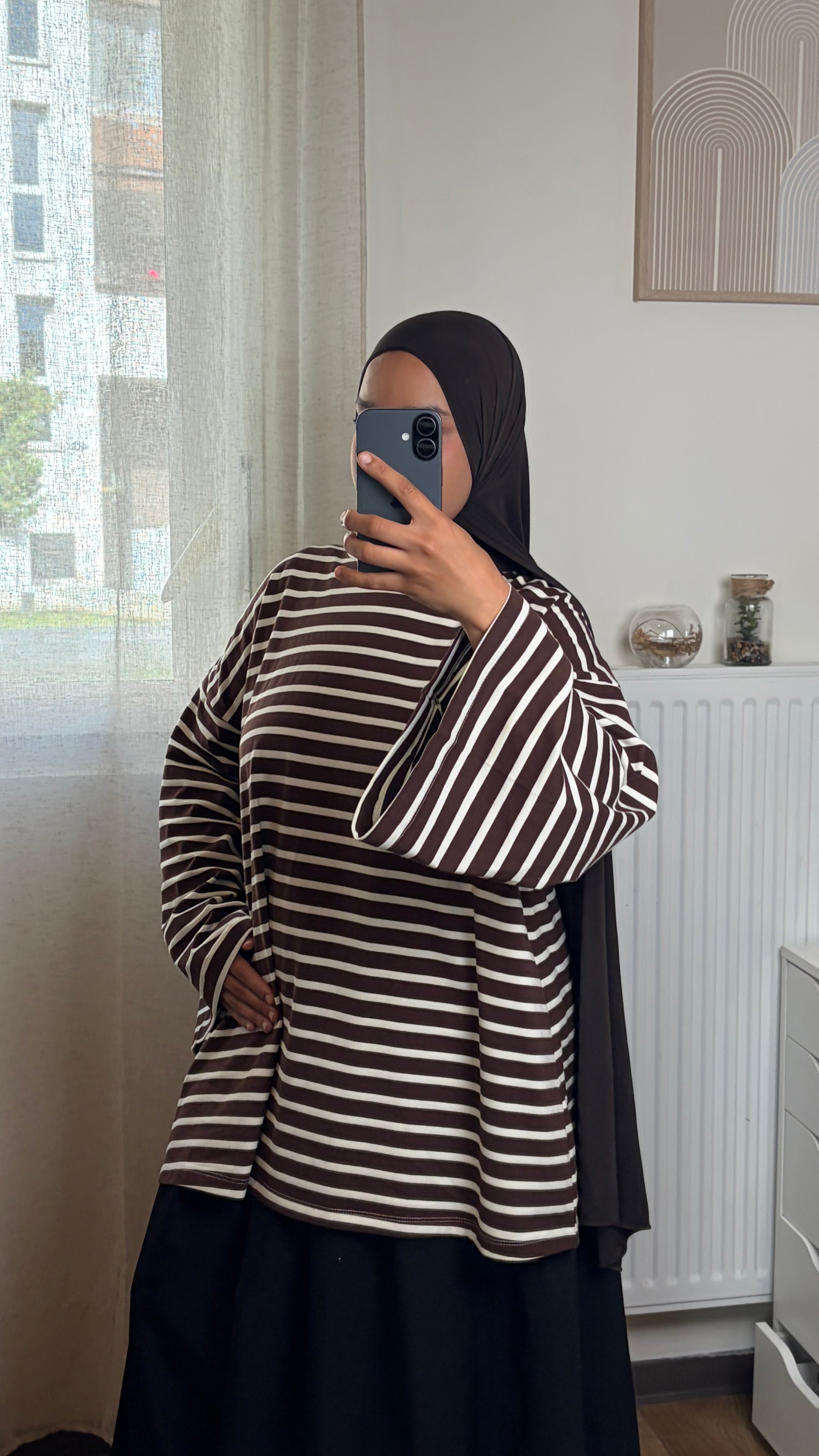 T-Shirt Marinière Femme à Manches Longues – Haut Rayé Coton Coupe Ample Modest Chic