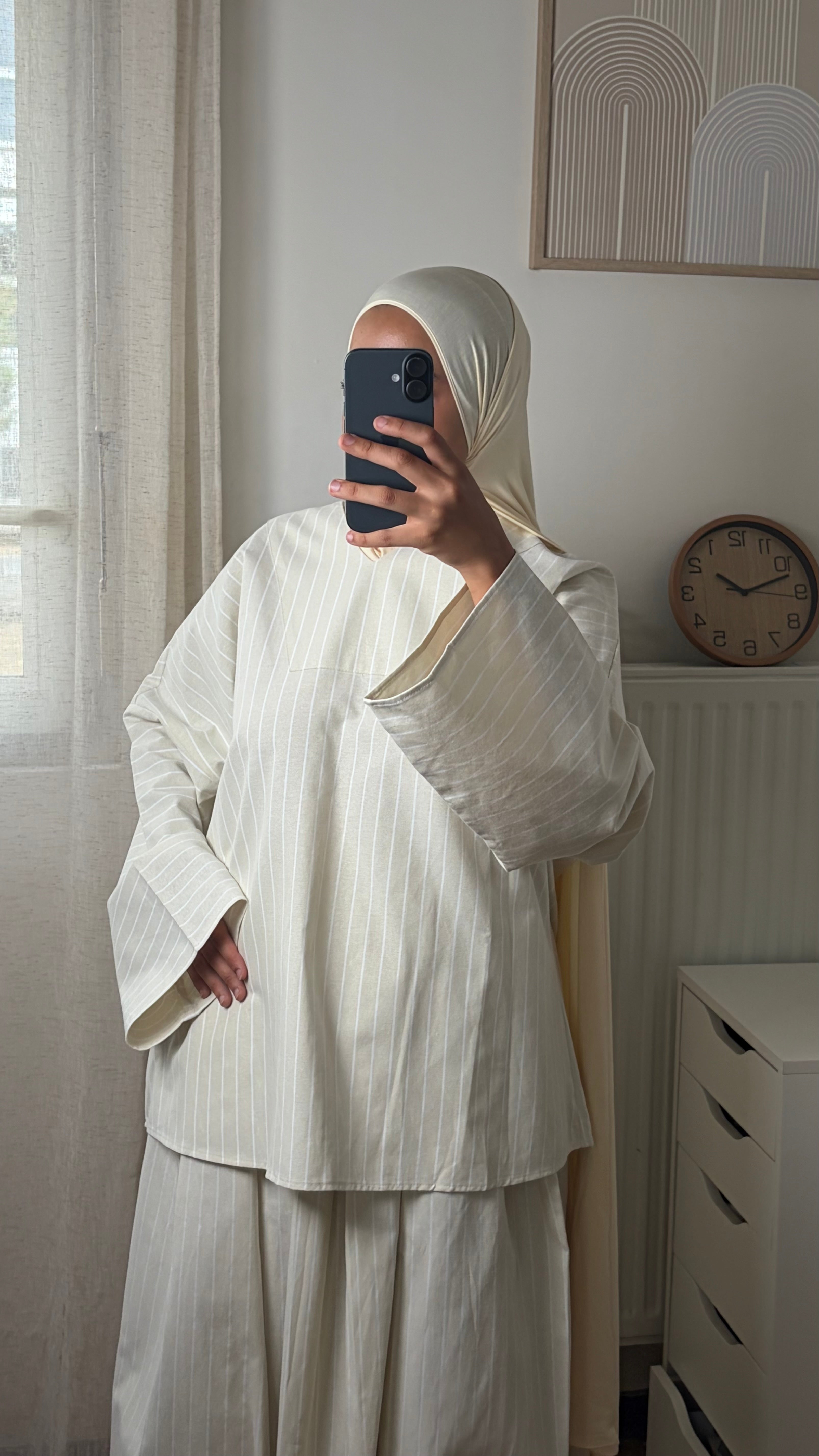 Ensemble Tunique et Jupe Longue à Fines Rayures