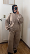 Ensemble bomber zippé et pantalon large en maille pour femme, coupe modeste – Yuméa