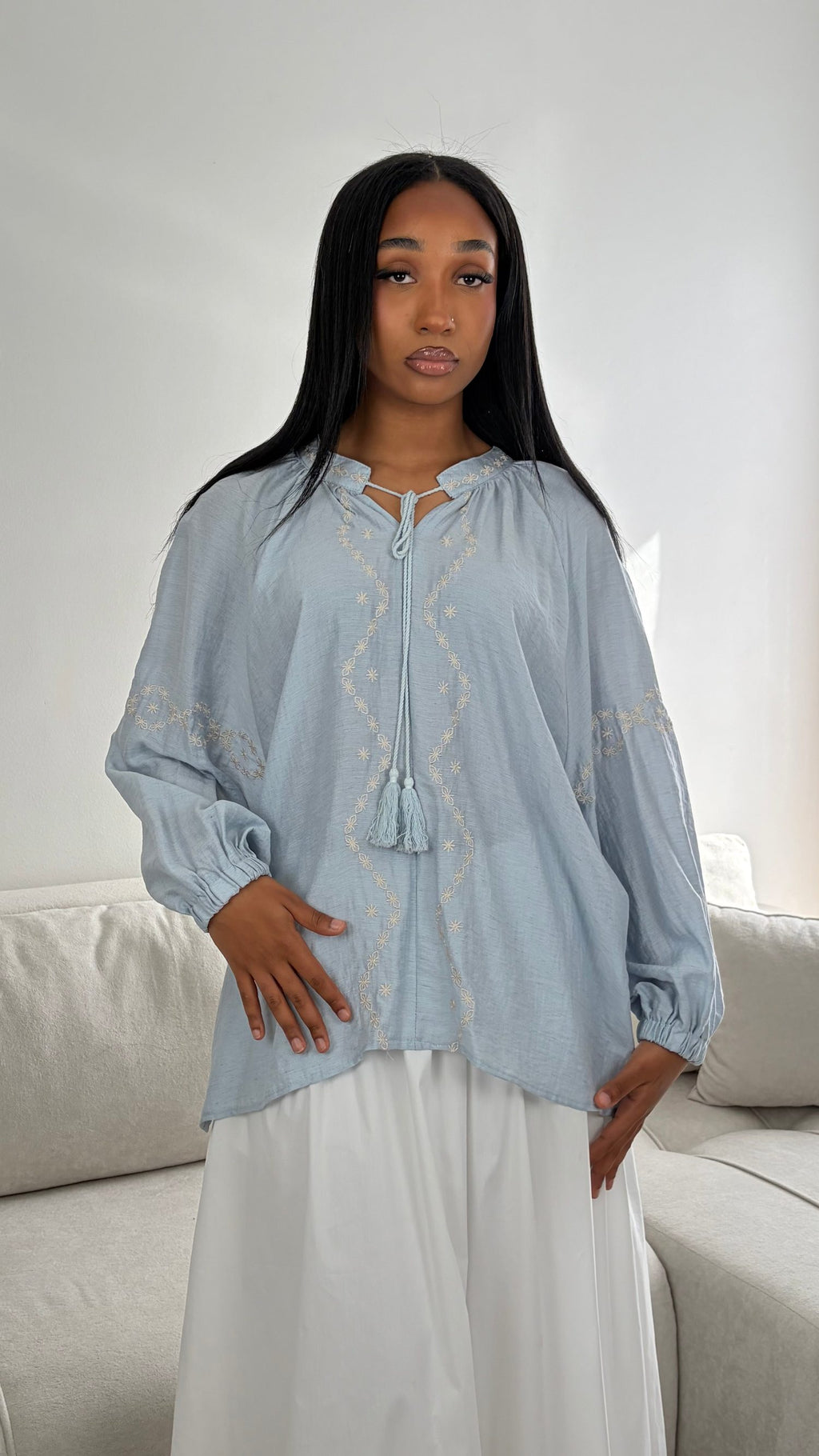 Patterned Blouse – Elegant Long Sleeve Women's Top