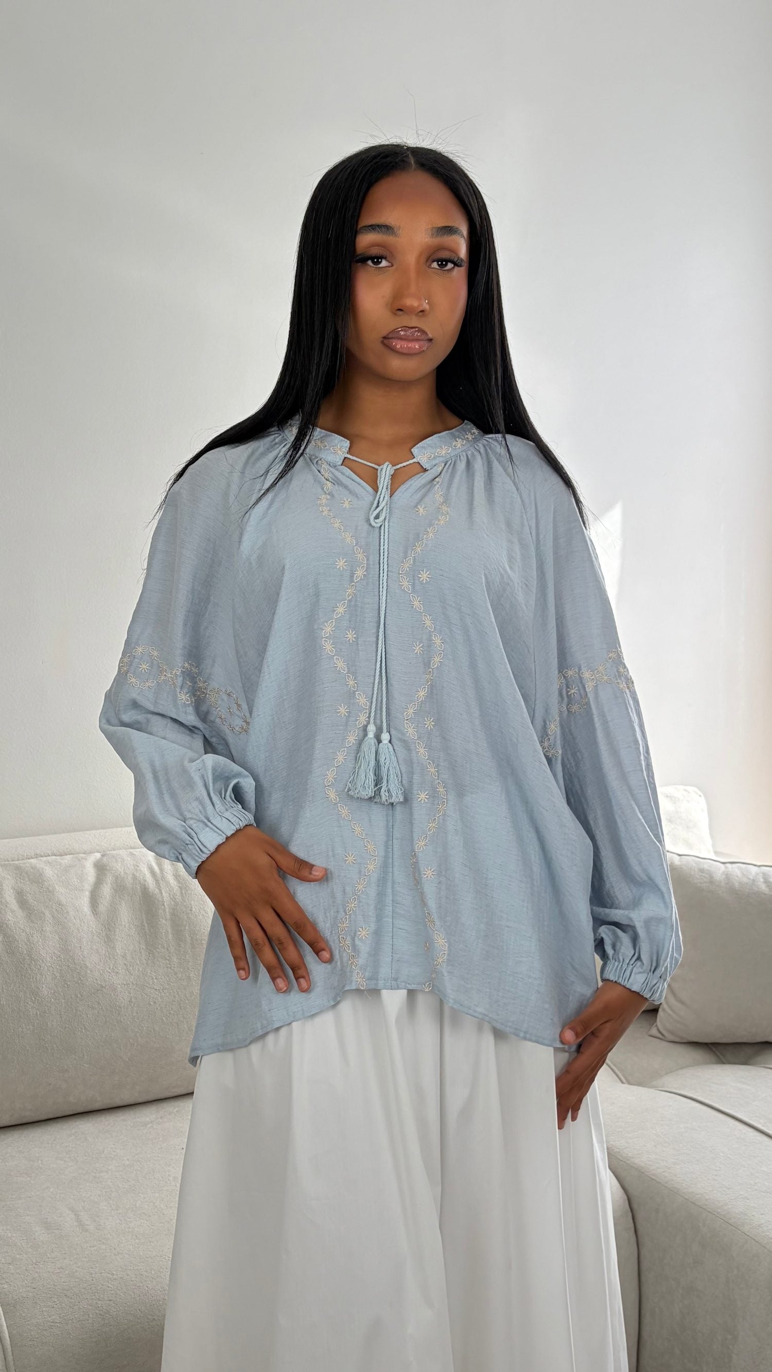 Patterned Blouse – Elegant Long Sleeve Women's Top