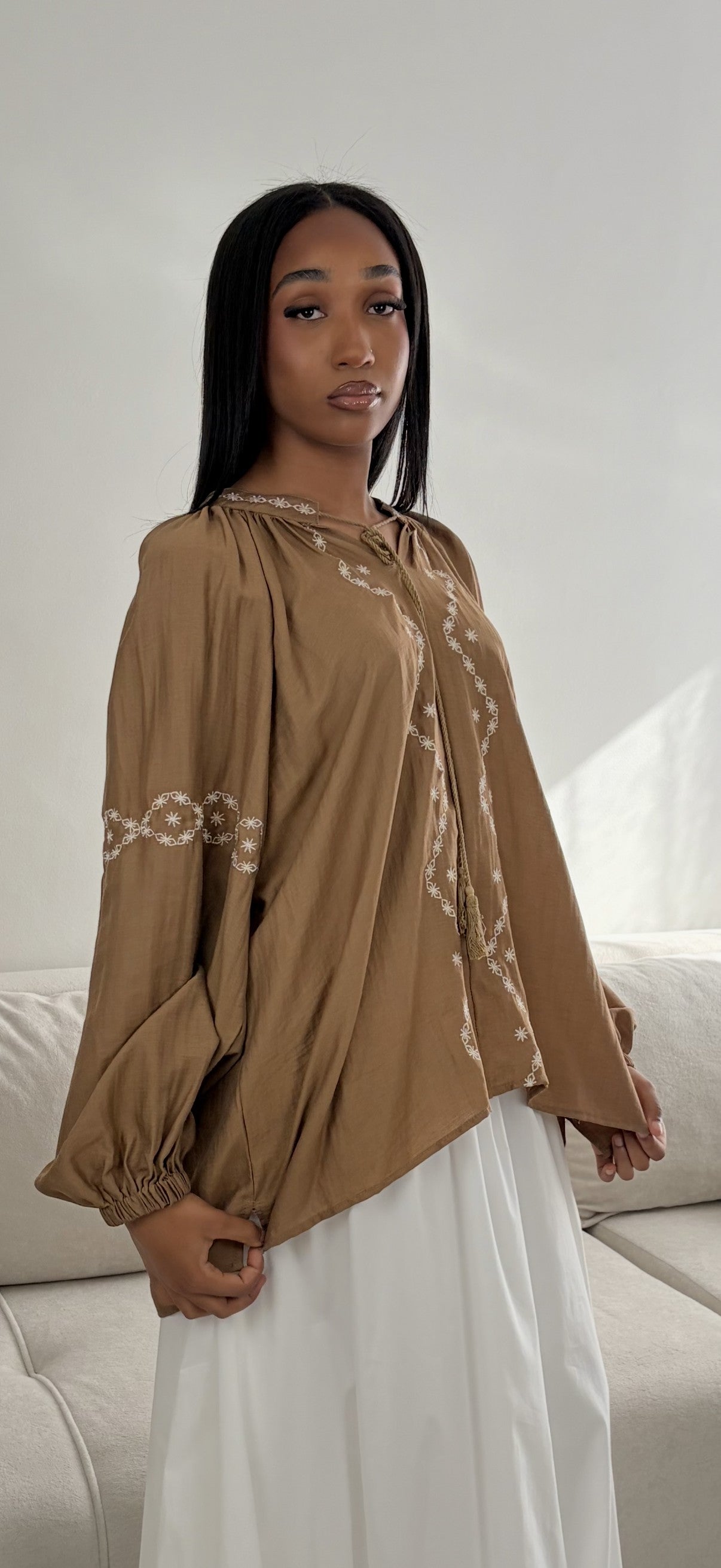 Patterned Blouse – Elegant Long Sleeve Women's Top