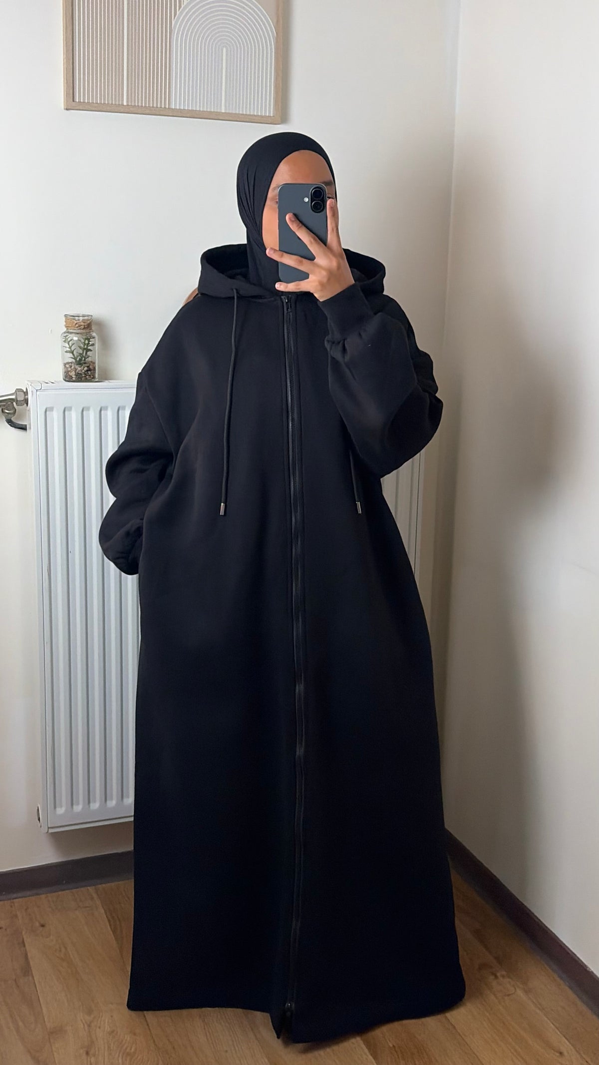 Sweat abaya longue à capuche zippée pour femme, coupe modeste – Yuméa