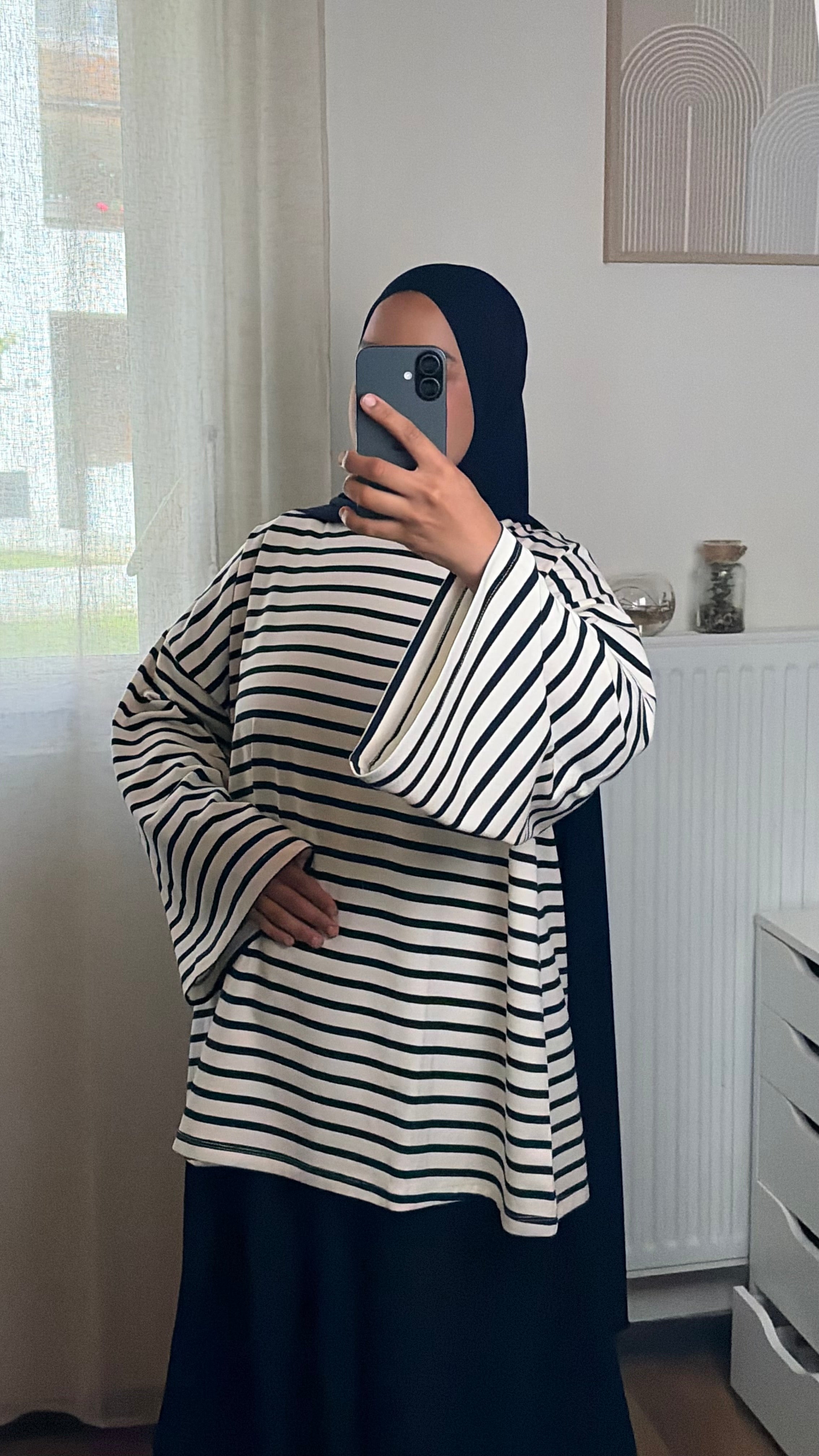 T-Shirt Marinière Femme à Manches Longues – Haut Rayé Coton Coupe Ample Modest Chic