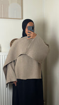 Cape en maille épaisse à col montant pour femme, coupe oversize modeste – Yuméa