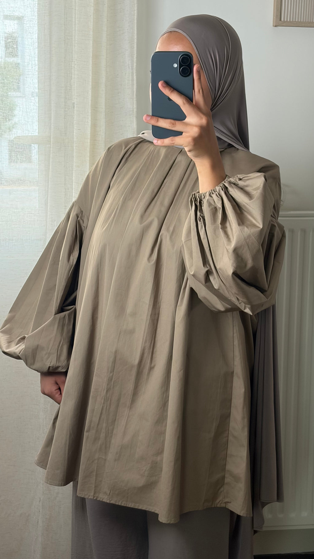 Chemise Femme Popeline de Coton – Manches Ballon, Col Rond