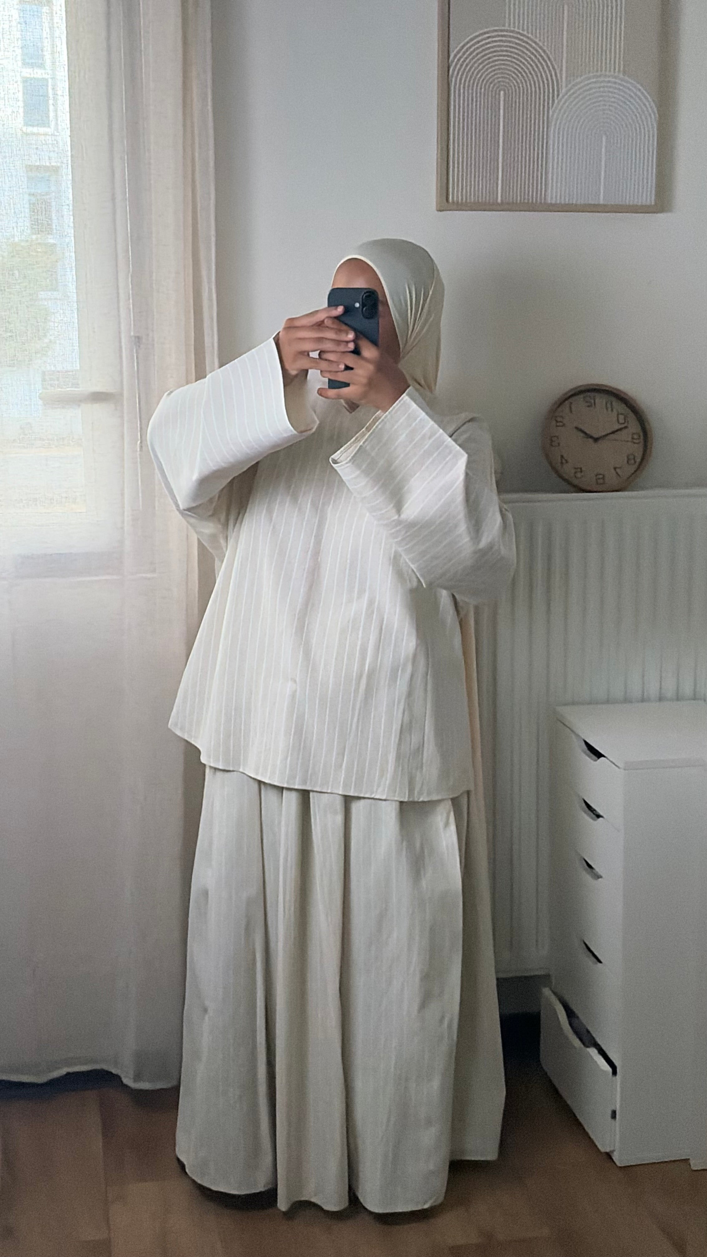 Ensemble Tunique et Jupe Longue à Fines Rayures
