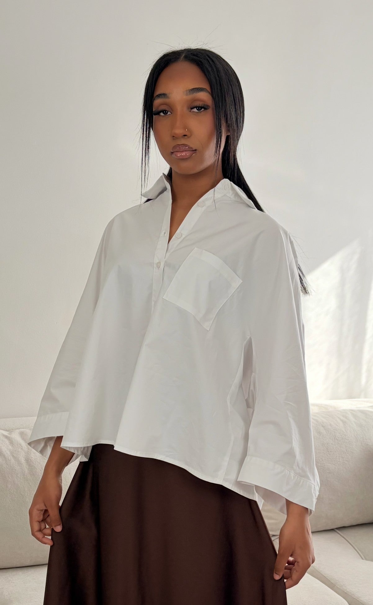Chemise mi-longue écru clair