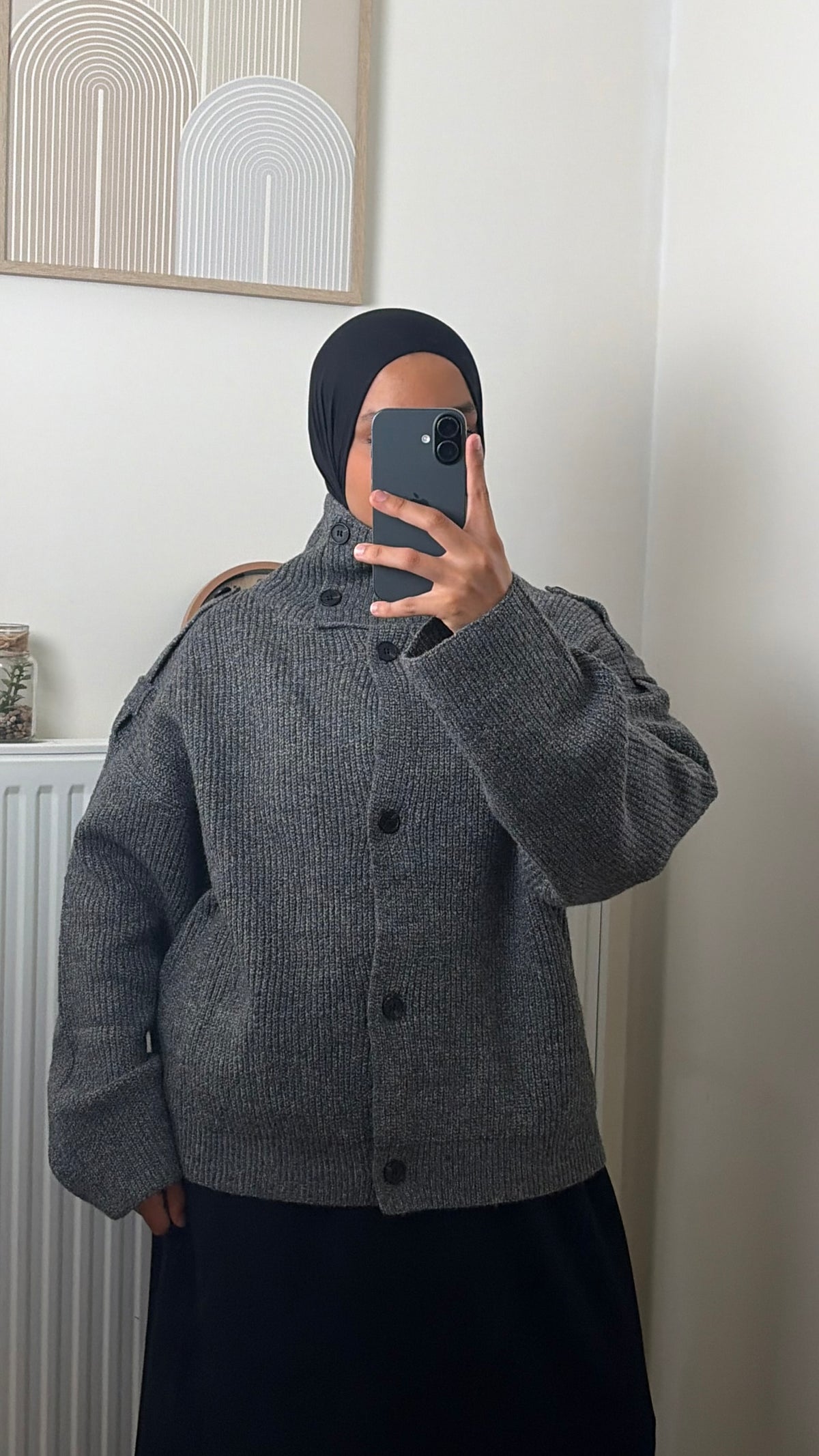 Cardigan en maille col montant à boutons pour femme, coupe modeste – Yuméa