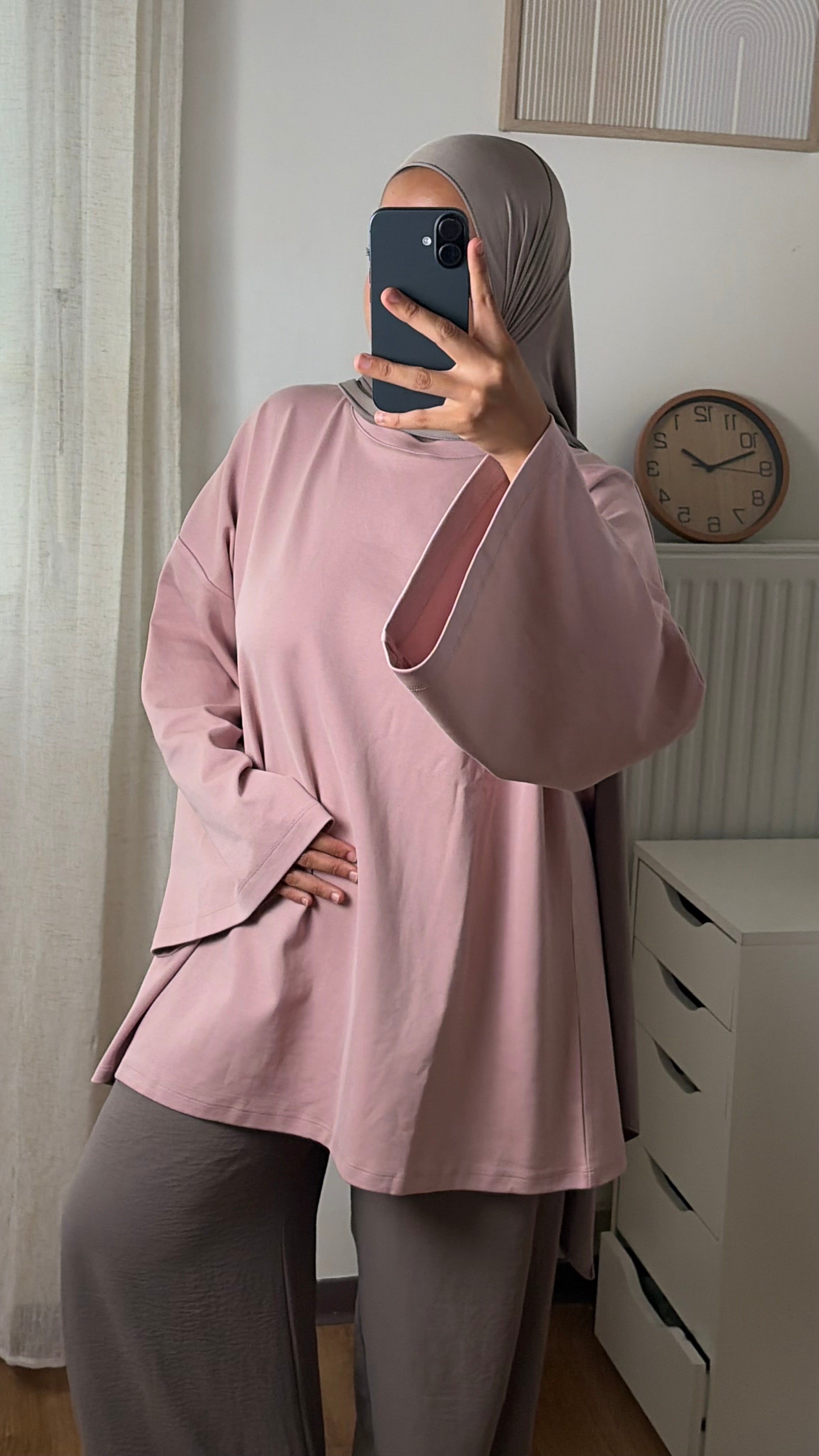 T-Shirt Oversize Femme en Coton – Haut Basique Couvrant Manches Longues Coupe Ample Modest