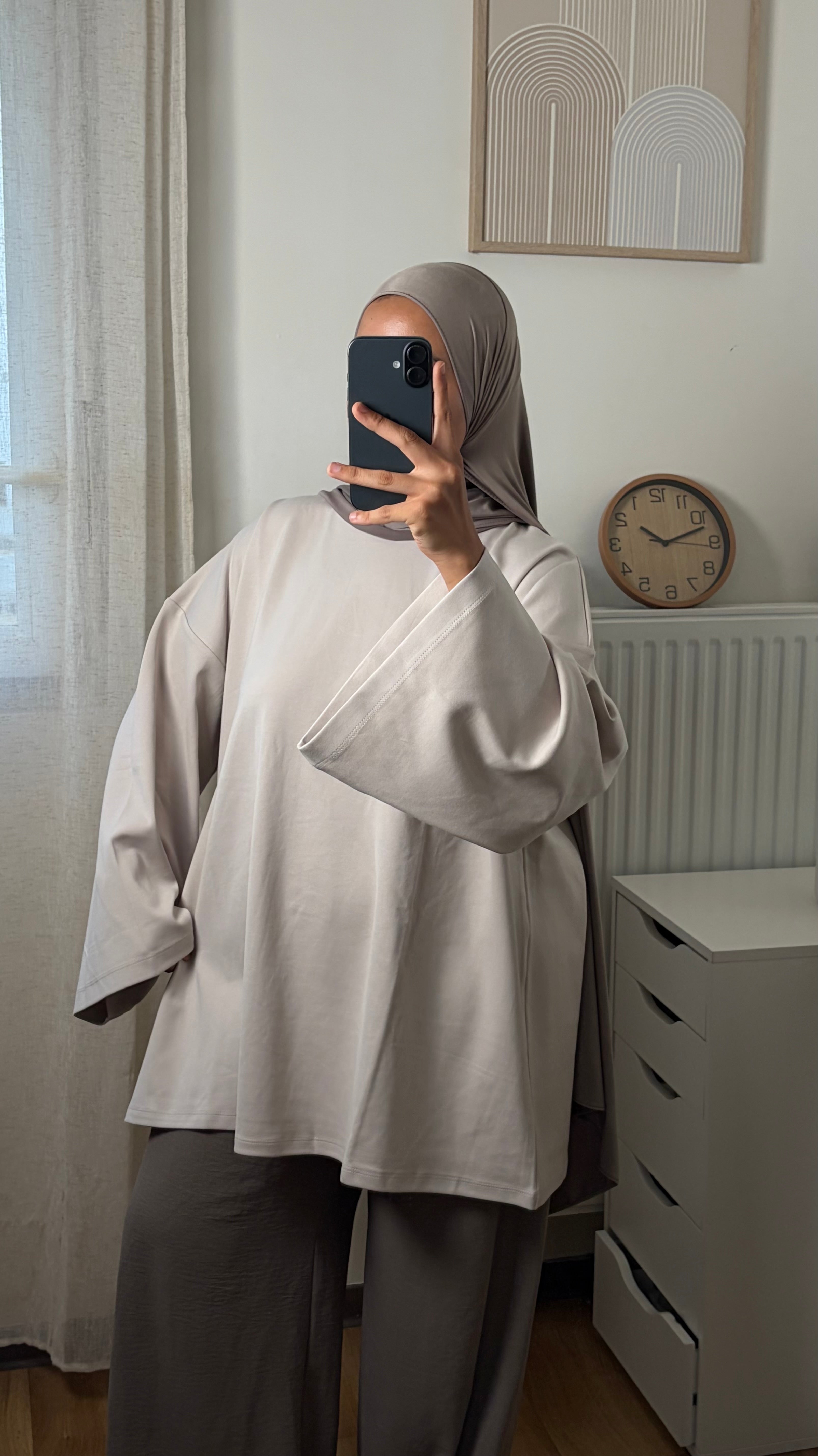 T-Shirt Oversize Femme en Coton – Haut Basique Couvrant Manches Longues Coupe Ample Modest