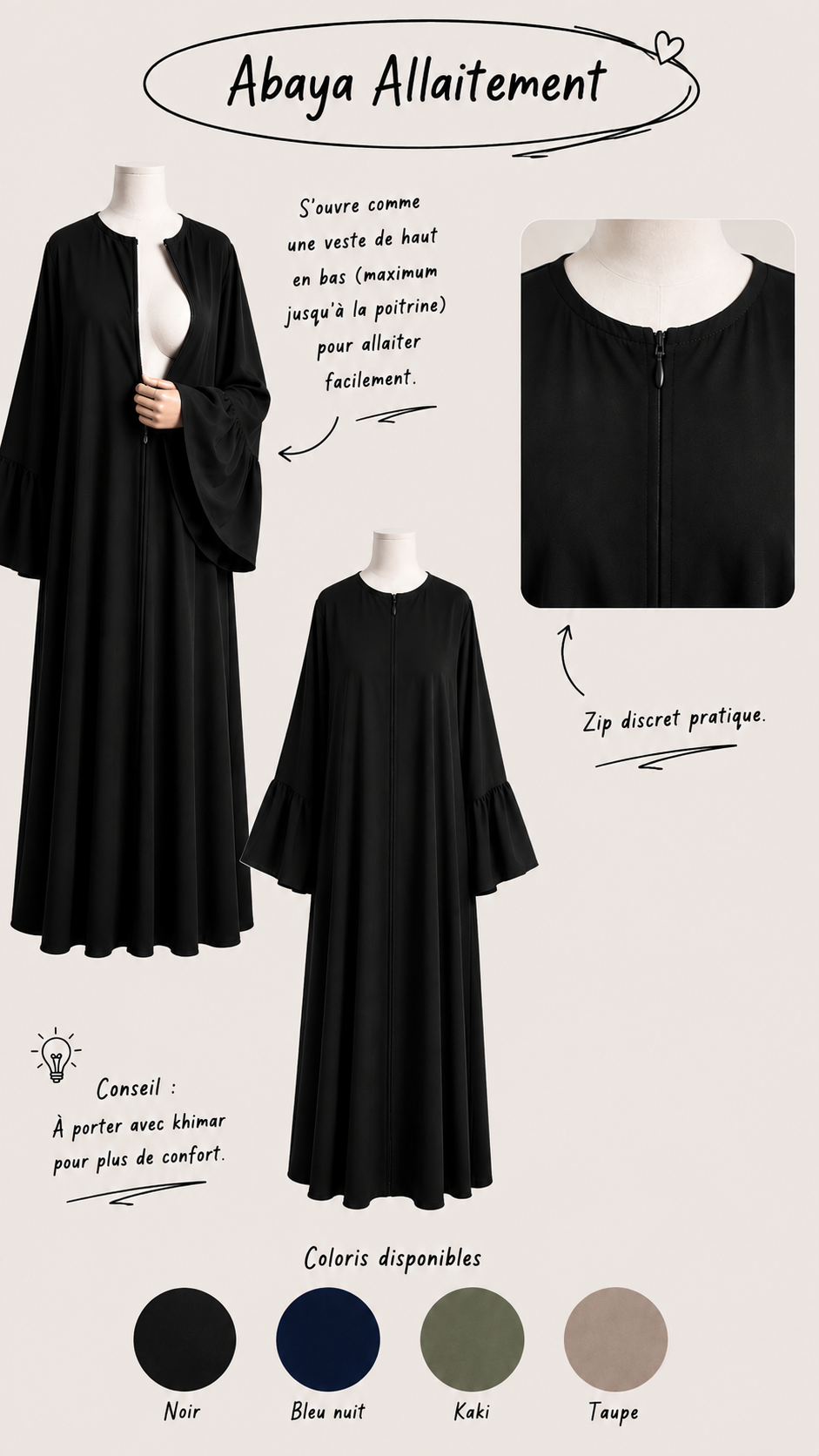 Abaya Allaitement Crêpe